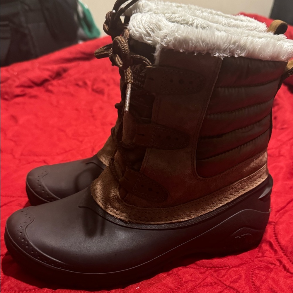 The North Face Brown and Cream Winter Boots